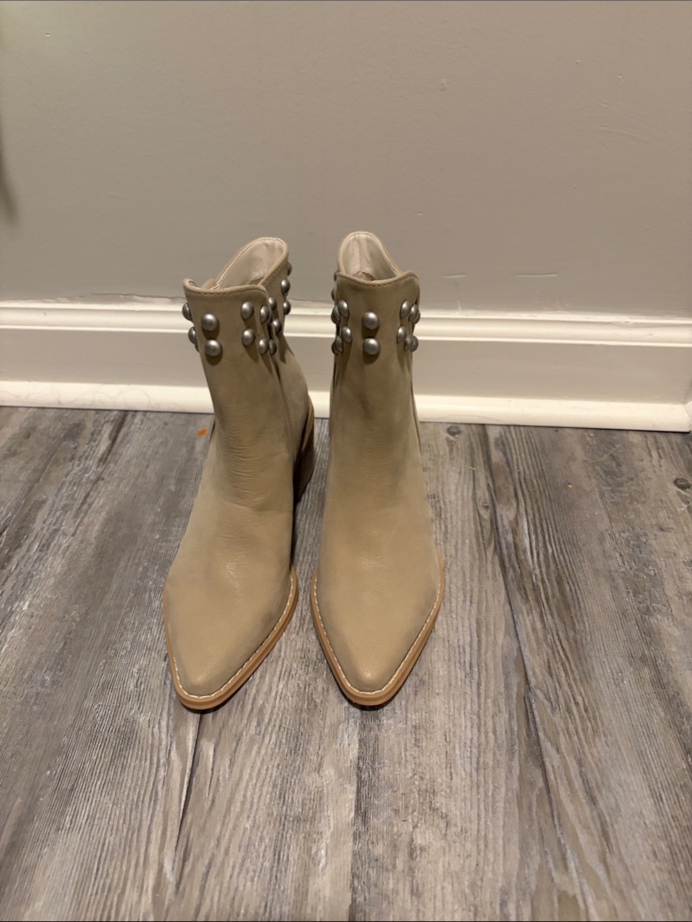 Beige Studded Women's Ankle Booties